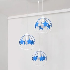 Lampadario a sospensione per bambini STARS 3xE27/15W/230V blu/bianco