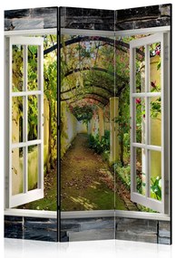 Paravento separè Giardino misterioso - finestra su giardino con fiori
