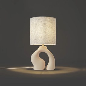 Lampada da tavolo Japandi beige con paralume in lino - Dahlia