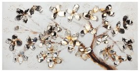 Dipinto su tela Fiori Metallici, bianco, argento 120 x 60 cm