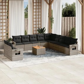 Set divani da giardino 12 pz con cuscini grigio in polyrattan