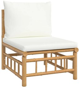 Set salotto da giardino 12pz con cuscini bianco crema in bambù