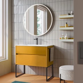 Mobile sottolavabo e lavabo Niwa per vasca centrale laccato opaco senape con vetro senape 2 cassetti