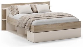 Letto matrimoniale effetto rovere con contenitore senza griglia in colore bianco e naturale 160x200 cm Albo - Marckeric
