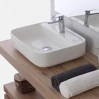 Lavabo da Appoggio Bagno Rettangolare Angoli Tondi in Ceramica