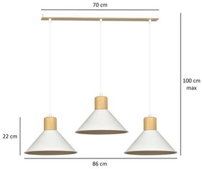 Sospensione Nordica 3 Luci Chandra In Acciaio Bianco E Legno