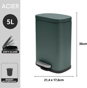 Cestino per la spazzatura verde scuro in acciaio con pedale 5 l Akira – Spirella