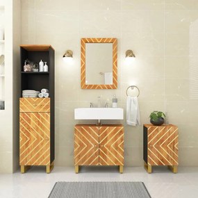 Set Mobili Da Bagno 4pz Marrone E Nero Legno Massello Di Mango /