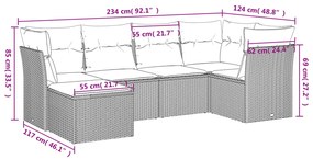 Set Divano da Giardino 6 pz con Cuscini Grigio in Polyrattan