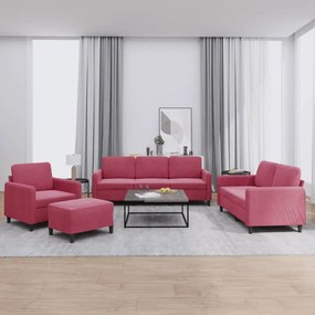 Set Di Divani 4 Pz Rosso Vino İn Velluto /