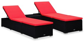 Lettini Prendisole Con Tavolino 3 Pz İn Polyrattan Nero /