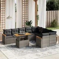 Set Divano da Giardino 10 pz con Cuscini Grigio in Polyrattan 3273237