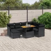 Set Divani da Giardino con Cuscini 8 pz Nero in Polyrattan 3275491