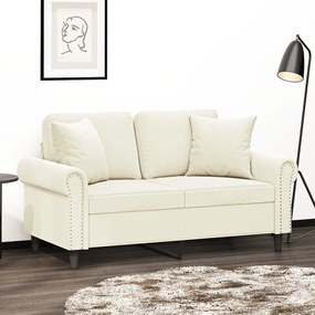 Divano A 2 Posti Con Cuscini Crema 120 Cm İn Velluto /