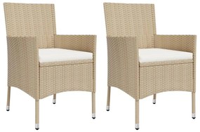 Set da Pranzo da Giardino 3 pz con Cuscini Beige in Polyrattan