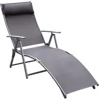 Lettino Prendisole Relax Pieghevole Telaio in Metallo Grigio 137x63.5x100.5 cm