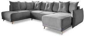 Divano letto angolare in velluto a coste grigio (angolo sinistro/"U") Lazy Lukka - Miuform