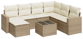 Set divano da giardino 8 pz con cuscini beige in polyrattan