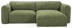 Divano angolare verde allungabile/con contenitore (con penisola a destra/con chaise lounge) con rivestimento in ciniglia Mele – Makamii
