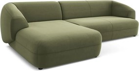 Divano angolare verde (con penisola a sinistra) con rivestimento in velluto Moana – Makamii