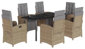 Set da pranzo da giardino 7 pz con cuscini beige in polyrattan