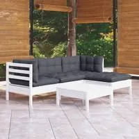 Set Divani da Giardino 5 pz con Cuscini Bianchi Legno di Pino 3096353