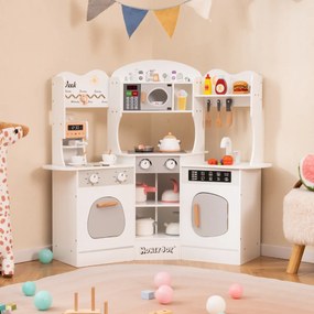 Costway Cucina giocattolo angolare in legno con macchina del caffè, Set cucina con luci e suoni per bambini 3+ anni