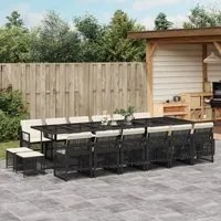 Set da Pranzo da Giardino 17 pz con Cuscini Nero in Polyrattan 3210822