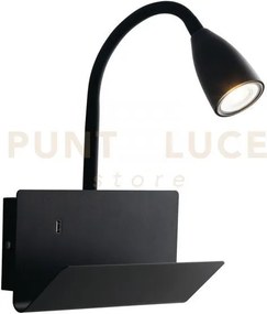 Applique a parete gulp flessibile nera con usb 2a 1 luce attacco gu...