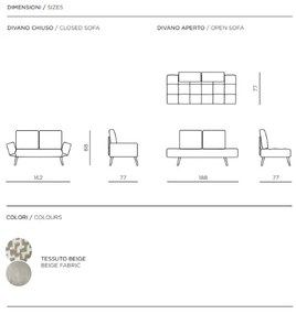 Divano moderno prontoletto 162 cm GLOVE in tessuto BEIGE