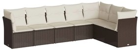 Set divani da giardino 7 pz con cuscini marrone in polyrattan