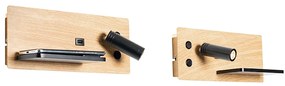 Set di 2 applique nere con legno incl. LED con USB e caricatore a induzione - Riza