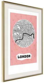 Poster  City map: London (Pink)  Cornice Quadri Cornice d'oro con passe-partout, Larghezza x Altezza Home decor 40x60