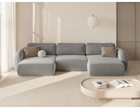 Divano angolare grigio chiaro allungabile/con contenitore (a U) con rivestimento in ciniglia Tonale – Cosmopolitan Design