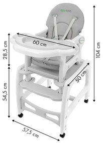 Ecotoys HC-223 Grigio Sedia multifunzionale 3in1 per la pappa