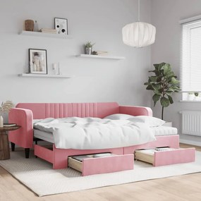 Divano Letto Estraibile Con Cassetti Rosa 90x200 Cm Velluto /