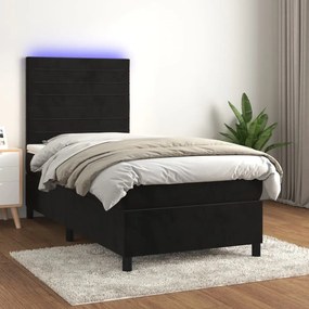 Letto A Molle Con Materasso E Led Nero 100x200 Cm İn Velluto /