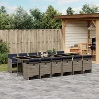 Set da Pranzo da Giardino 13pz con Cuscini Grigio in Polyrattan 3277711