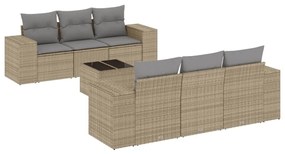 Set divani da giardino 7 pz con cuscini beige in polyrattan