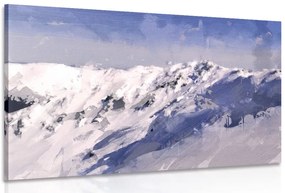 Stampa su tela – Pittura a olio di montagne innevate