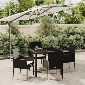 Set da pranzo da giardino 5 pz nero con cuscini in polyrattan