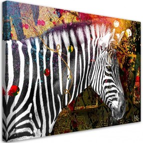 Quadro su tela, Zebra su uno sfondo colorato  Dimensioni 100x70