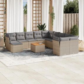 Set divani da giardino 12 pz con cuscini beige in polyrattan