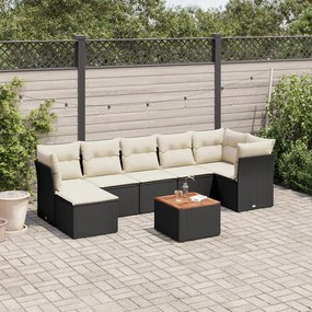 Set divani da giardino con cuscini 8 pz nero in polyrattan