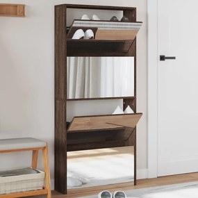 Scarpiera Con Specchio A 4 Livelli Rovere Marrone 63x17x134 Cm /