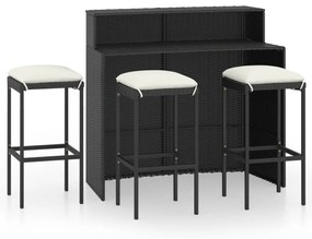 Set bar da giardino 4 pz con cuscini nero