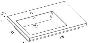 Lavabo d'appoggio rettangolare LEGO96 sx L 96 x H 5 x P 51 cm in ceramica bianco