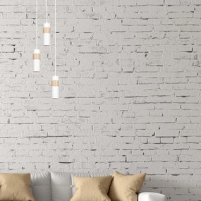 Sospeensione 1 Luce Change In Acciaio Bianco A Cilindro Con Legno Naturale
