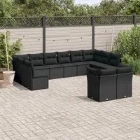 Set Divani da Giardino 12 pz con Cuscini Nero in Polyrattan 3250264