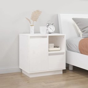 Comodino Bianco 50x34x50 Cm İn Legno Massello Di Pino /